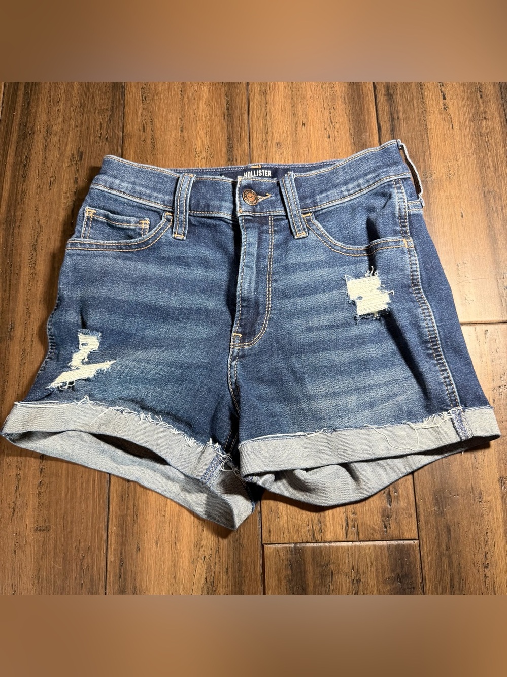 Hollister Dark Blue Distressed Cuffed Denim Shorts